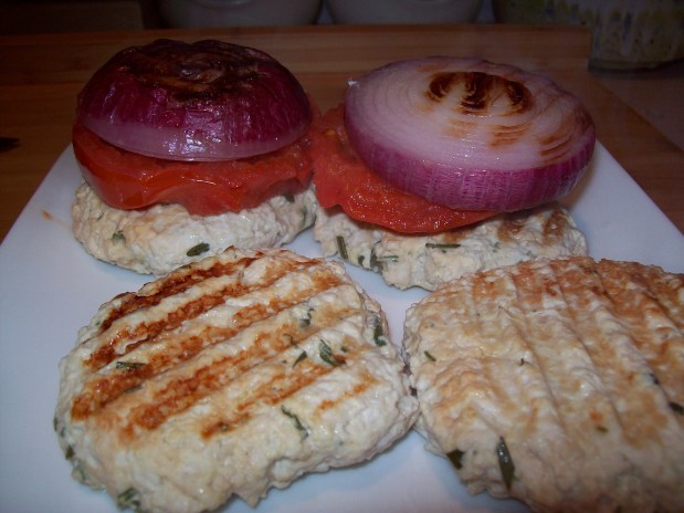 Grilled Turkey Salisbury Steaks with Tomatoes and Cheddar&nbsp;Sauce