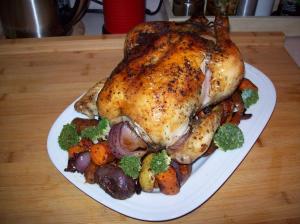 Roasted Chicken with Onions, Carrots and Potatoes