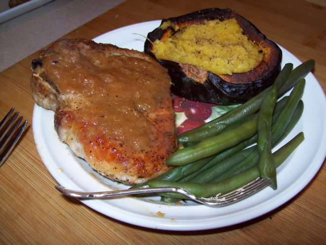 Pork chops with Cider, horse radish glaze
