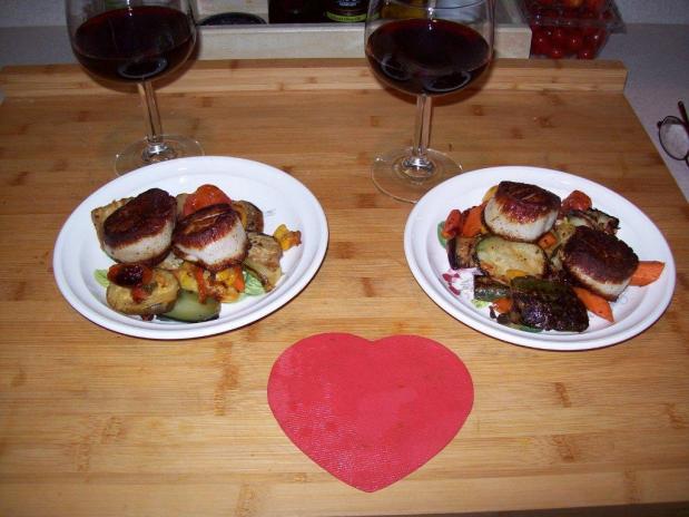 Pan Seared Sea Scallops with roasted&nbsp;veggies