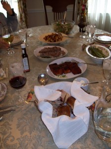 Eastover Surf and Turf BBQ Rub Salmon, Grill NY Strip Steak, Roasted potatoes, carrot root, turnips and carrots, Fennel salad and asparagus.