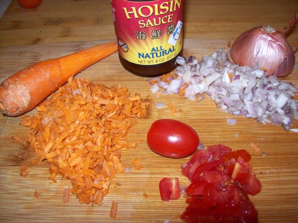 Minced carrots, shallots and tomato