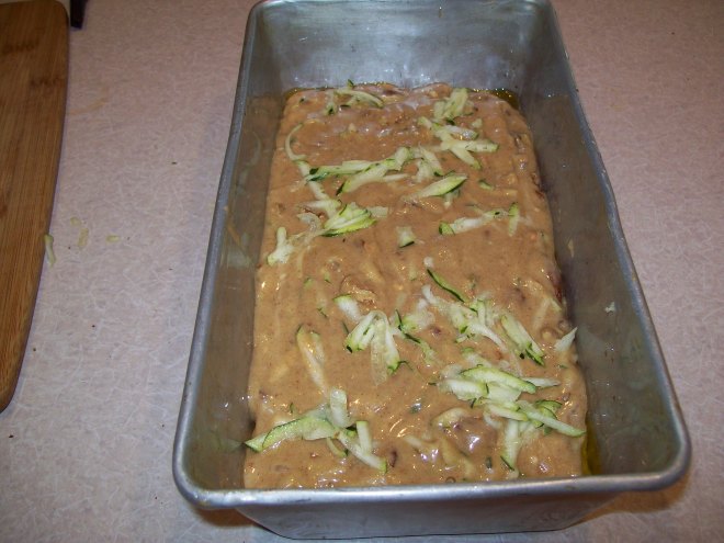 pour into pan and sprinkle zuchinni