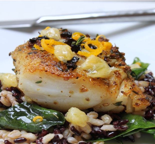 Fennel + Thyme Crusted Cod with Meyer Lemon, Oil-Cured Olives & Black Forbidden&nbsp;Rice
