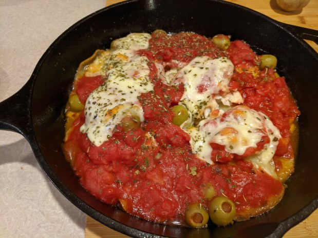 Cod in tomato sauce with potatoes and&nbsp;Olives