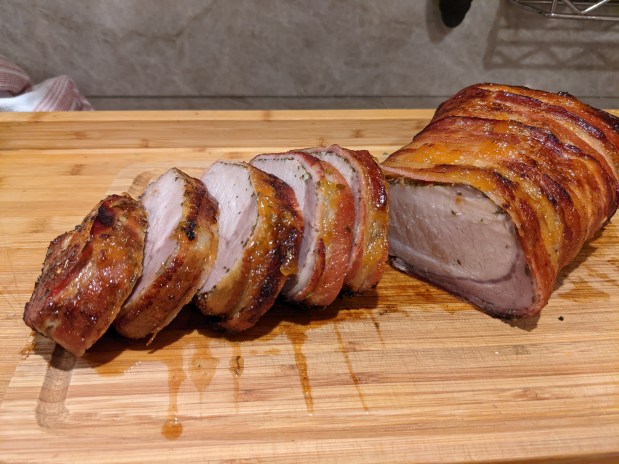 Bacon-Wrapped Pork Roast With Peach&nbsp;Sauce