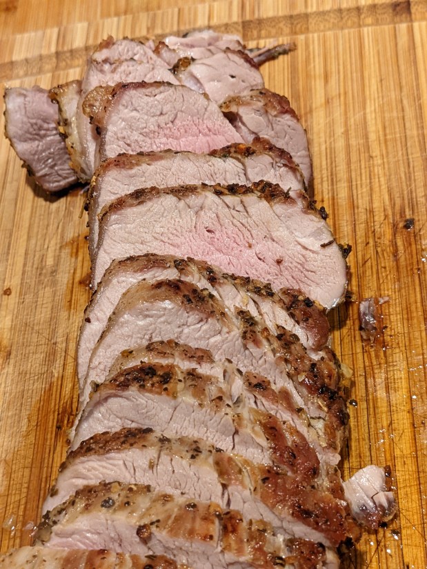 Sweet Basil Rubbed Pork Tenderloin with Horseradish Cranberry Sauce and Japanese Sweet&nbsp;Potato